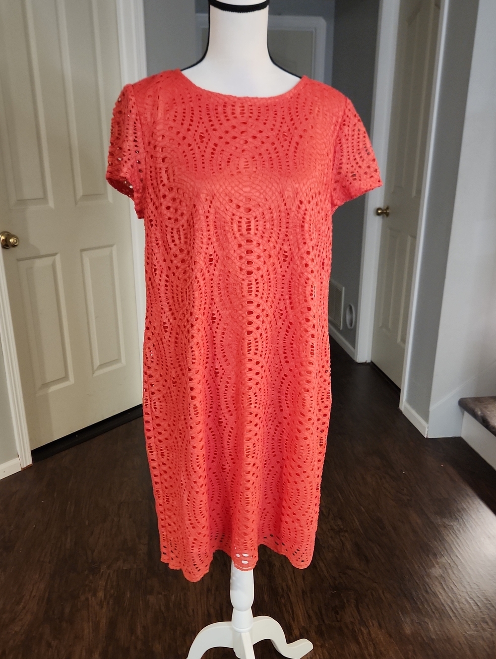 NWT Chico's Coral Boho Eyelit Zipper Back Midi Dress